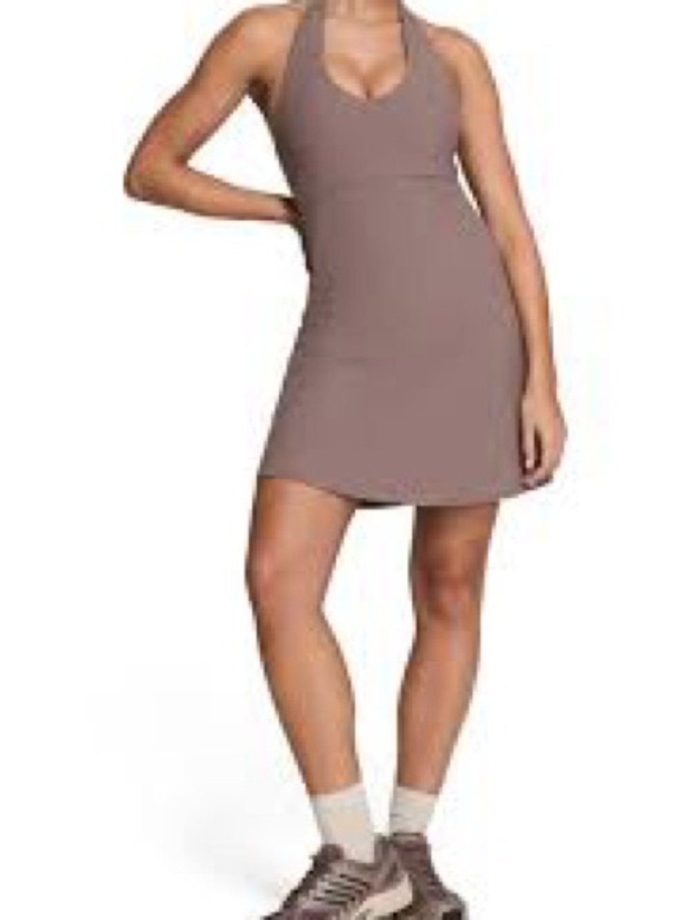 Spanx • OnForm Halter Neck Mini Tennis Dress in Taupe with shorts
